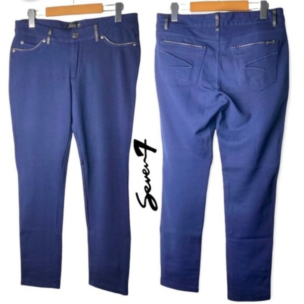 Seven 7 Blue Pants with Faux Leather  Trim